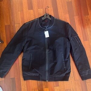 Men's Black Bomber Jacket with Contrast Stitching